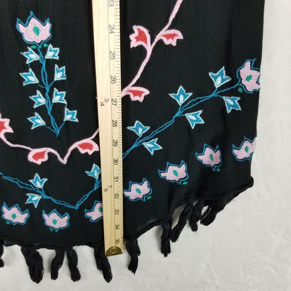 Sundance Tunic Dress Women L Black Embroidered Tassel Bell Sleeve Boho 106s - Picture 6 of 7